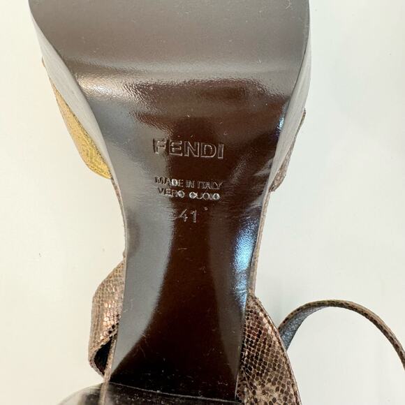 Fendi Orlando High Heel Sandals Bronze Gold Silver Leather Wood |Size 41 (US 10) - Picture 10 of 10